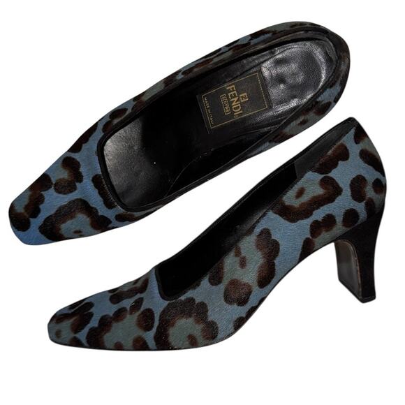 Fendi Shoes - Rare Vintage Fendi Blue Leopard Calf Hair Heels Pumps Size 36 Italy